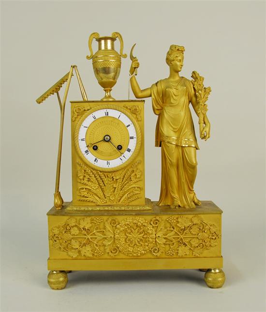 Appraisal: FINE FRENCH EMPIRE GILT BRONZE FIGURAL MANTLE CLOCK circa with