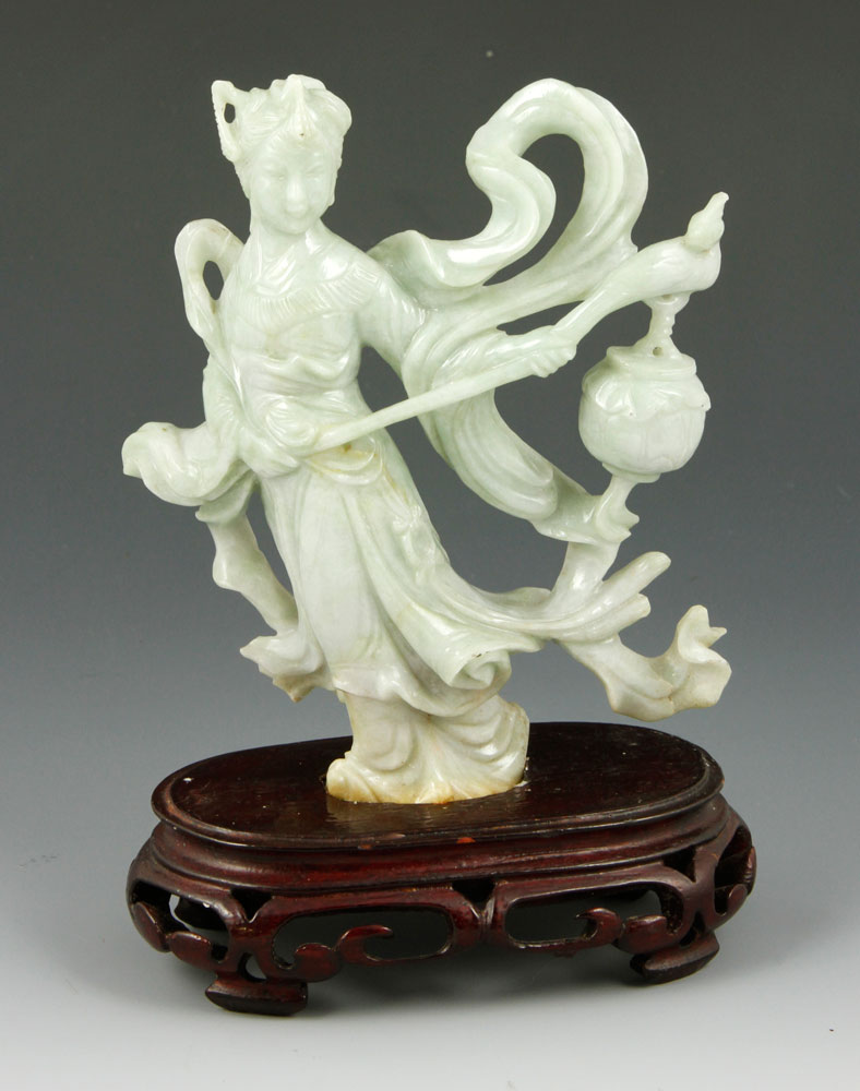 Appraisal: - Chinese Jadeite Carving of Woman Holding Lantern Jadeite carving