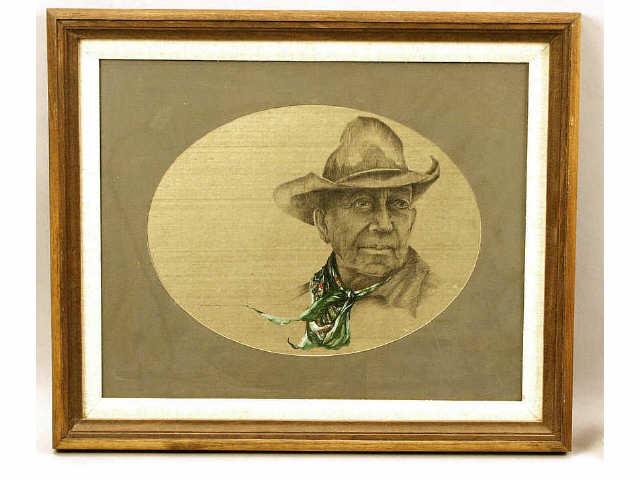 Appraisal: Framed and matted ink sketch of a cowboy with hand