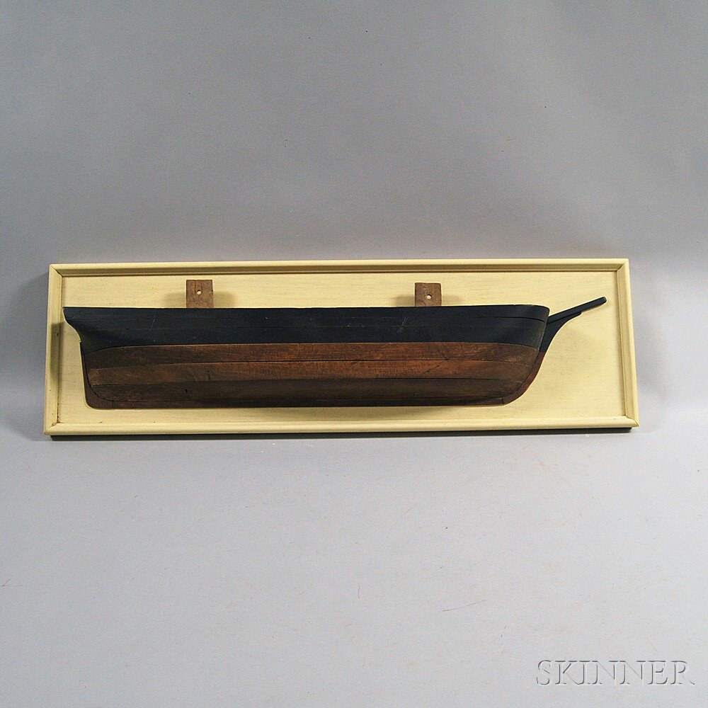 Appraisal: Carved Painted and Mounted Half-hull Ship's Model ht wd in