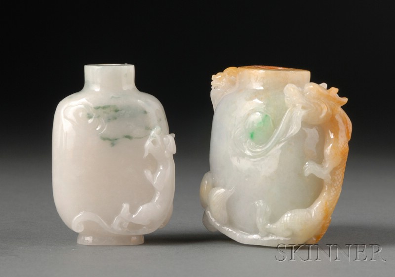 Appraisal: Two Jade Snuff Bottles one white with slight green markings