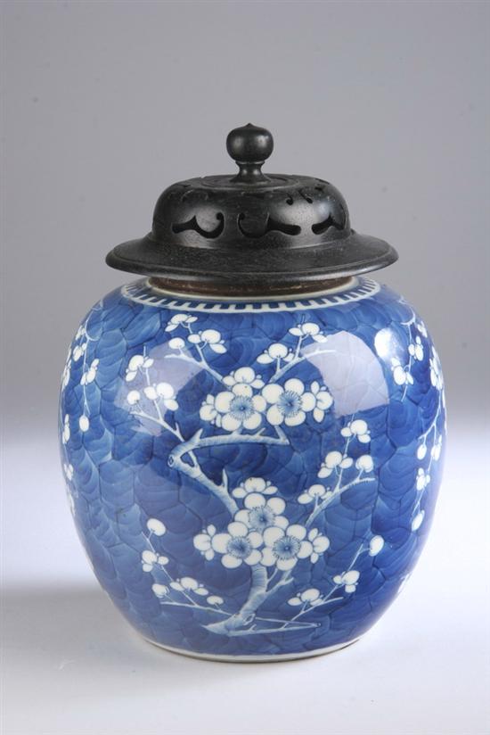 Appraisal: CHINESE BLUE AND WHITE PORCELAIN JAR AND COVER th century