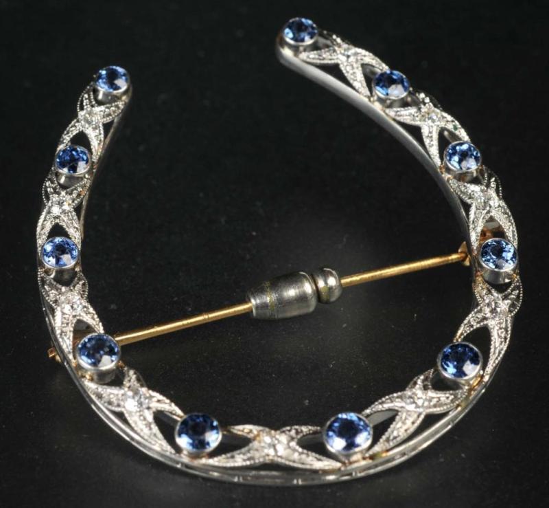 Appraisal: Antique Jewelry Platinum Diamond Sapphire Pin Description Sapphires are good