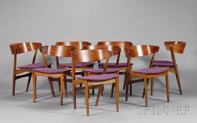 Appraisal: Eight Scandinavian Dining Chairs Rosewood hardwood and upholstery Mid th