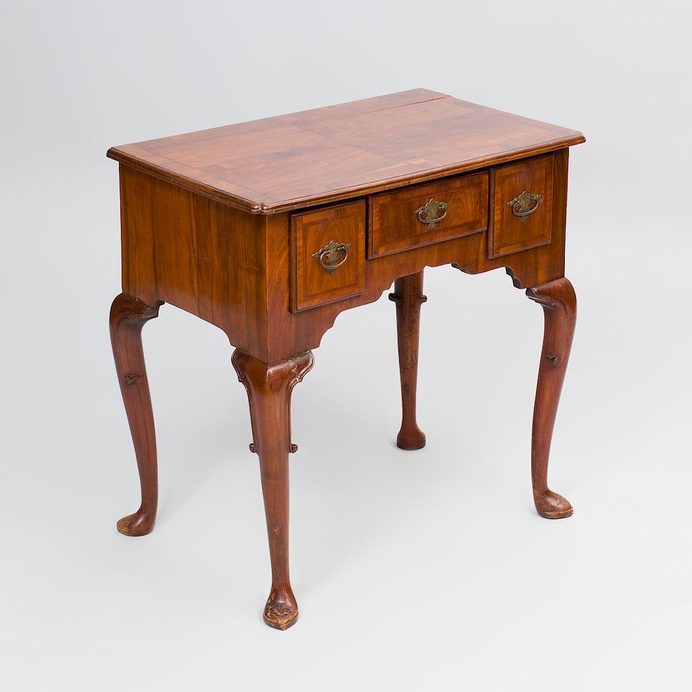 Appraisal: Queen Anne Style Mahogany Inlaid Lowboy Fitted with three drawers