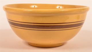 Appraisal: Large Yellowware Mixing Bowl Brown band decoration y x -