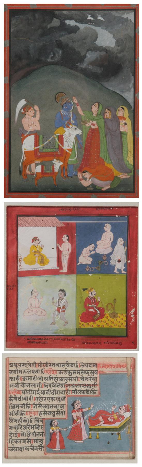 Appraisal: ANONYMOUS Indian School th century Three scenes ink and color