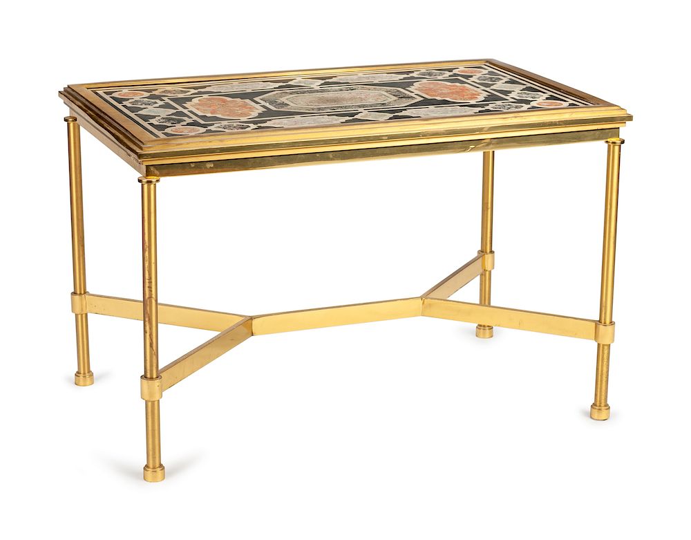 Appraisal: A French Neoclassical Style Gilt Bronze and Scagliola Low Table