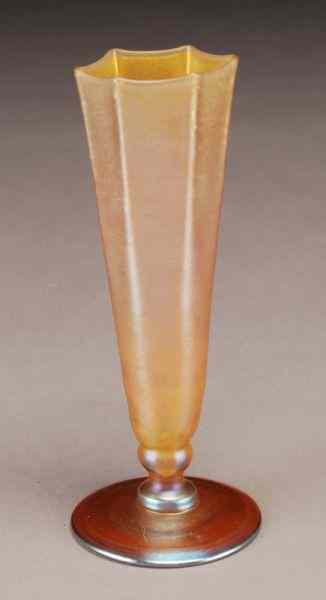 Appraisal: Tiffany Favrile glass footed trumpet vase the gold iridescent cylindrical