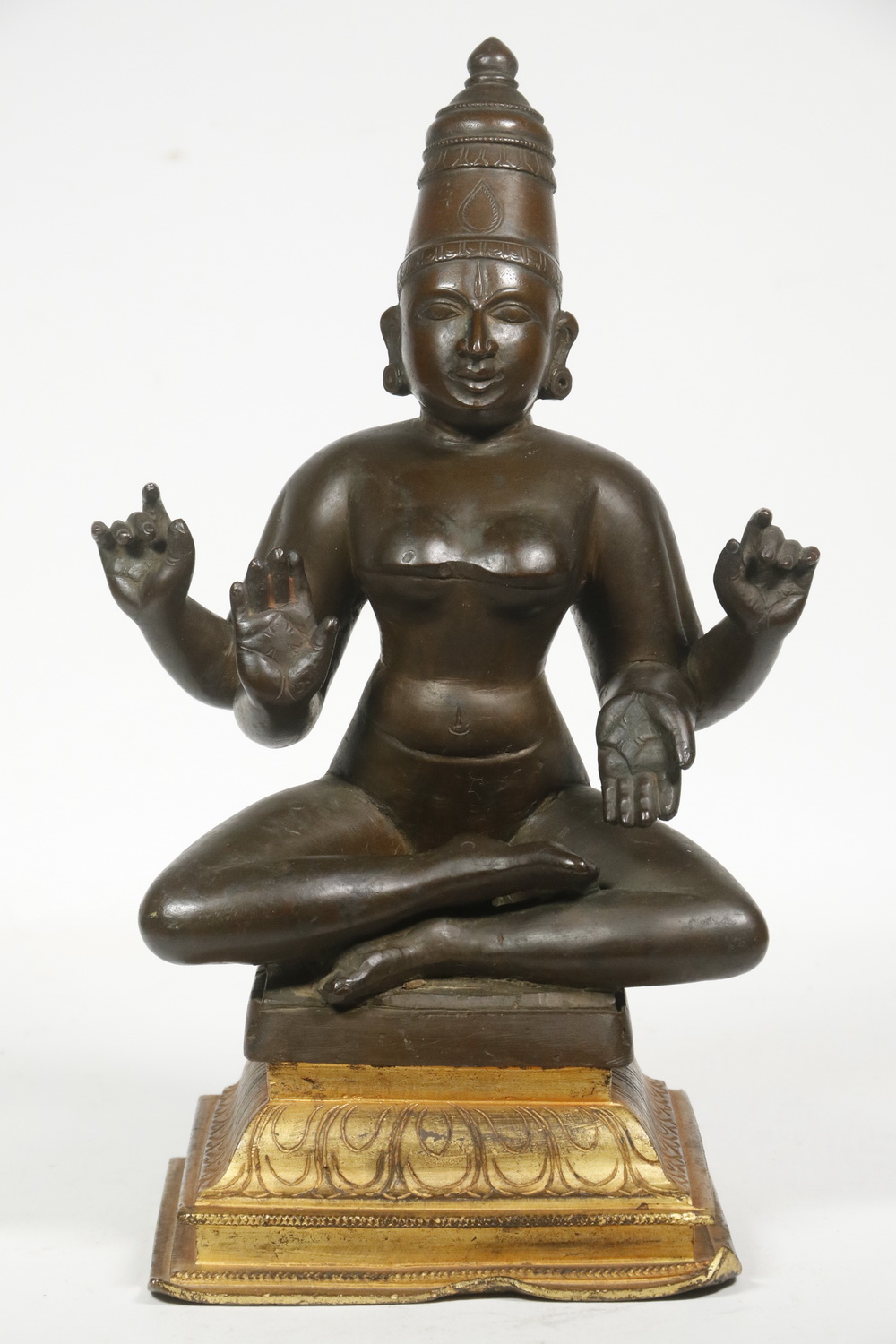 Appraisal: TH C INDIAN HINDU BRONZE DEITY Seated Portrait of Vishnu