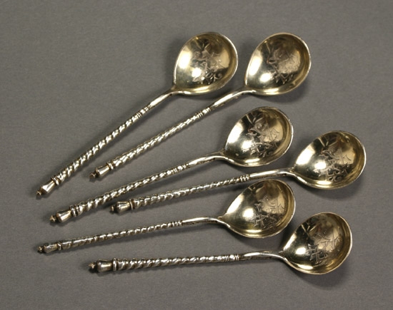 Appraisal: Set of Six Russian Silver Coffee Spoons Maker's Mark IA