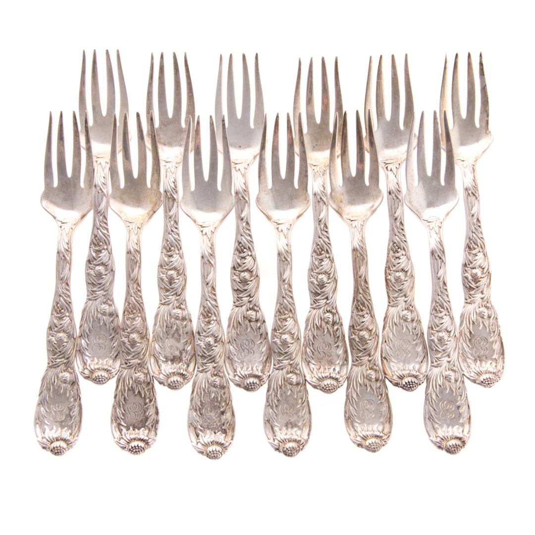 Appraisal: Tiffany Chrysanthemum sterling fish forks set of sterling silver individual