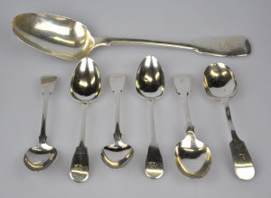 Appraisal: A Georgian silver fiddle pattern table spoon and six various