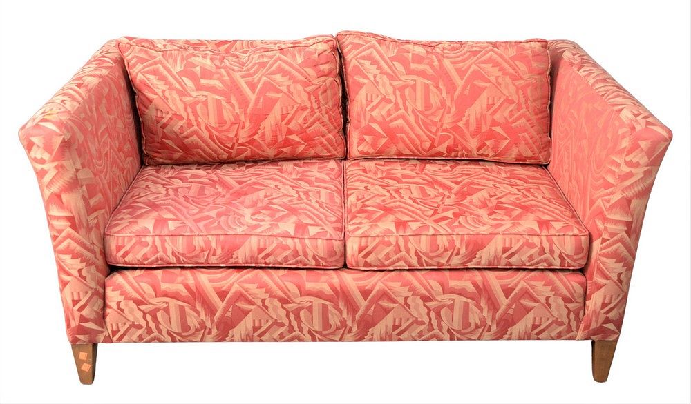 Appraisal: Pair of Ehrlich's Loveseats in matching Brunschwig and Fils red