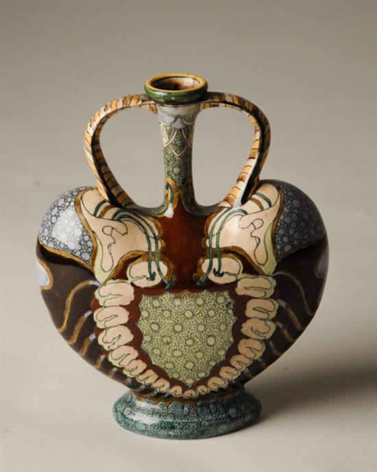 Appraisal: A Royal Bonn Vase flat heart-shaped vessel with tall trumpet-formed