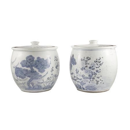 Appraisal: Two Similar Chinese Blue and White Porcelain Covered Jars Estimate