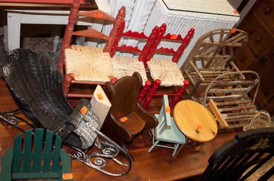 Appraisal: Assorted miniature and doll furniture including chairs primitive style benches