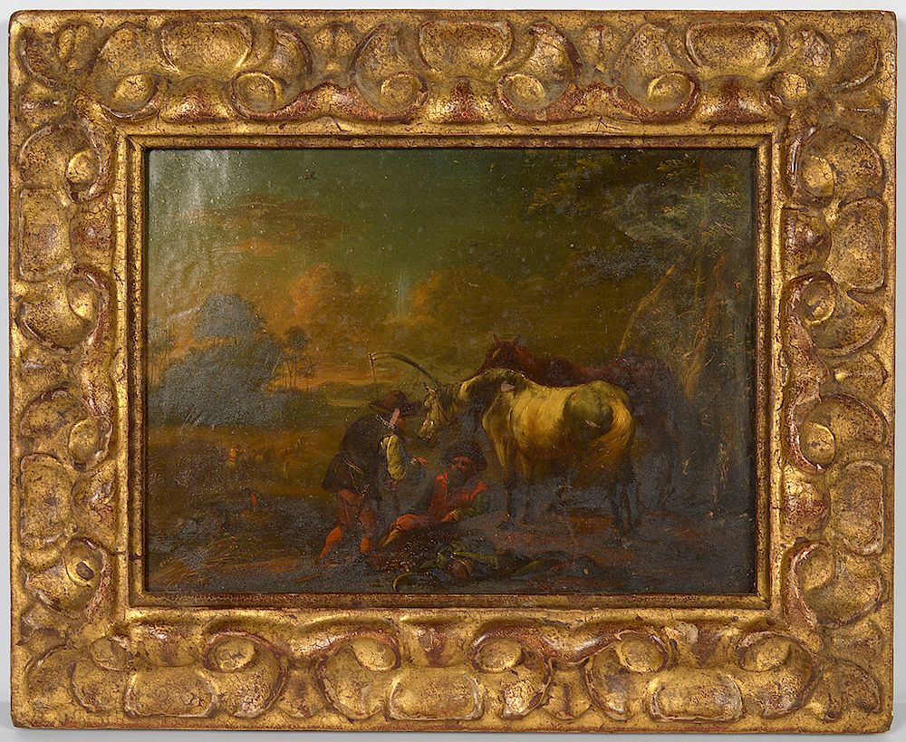 Appraisal: Attr to August Querfurt Men and Horses O B Oil