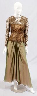 Appraisal: BILL BLASS GREEN LACE AND KNIT BLEND EVENING GOWN ENSEMBLE