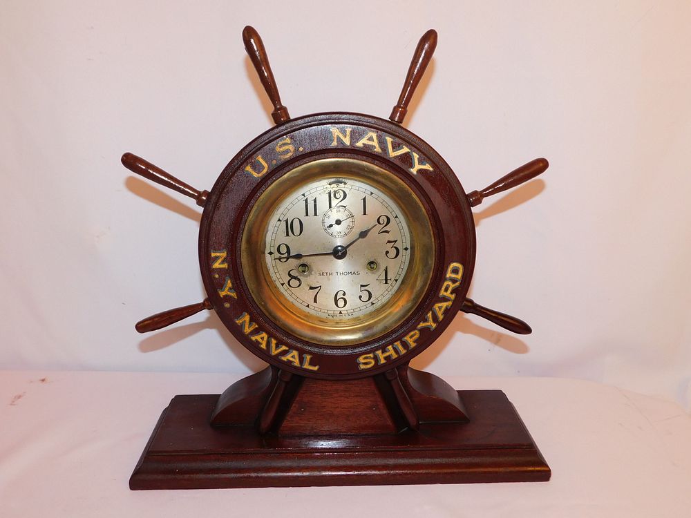 Appraisal: SETH THOMAS NAVAL SHIPS CLOCK Scarce Seth Thomas ship's wheel