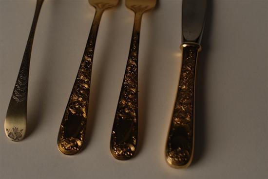 Appraisal: Seven Pieces of Gilt Sterling Flatware a George III dessert