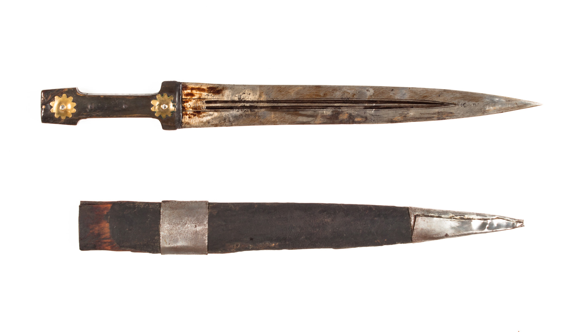 Appraisal: North African short sword and scabbard late th century double-edged