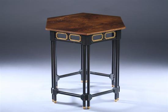 Appraisal: EBONIZED AND PARCEL-GILT HEXAGONAL SIDE TABLE late th century Baker