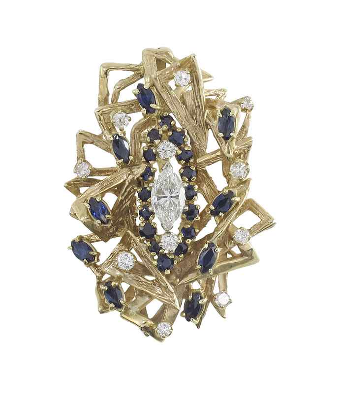 Appraisal: CUSTOM CT CENTER DIAMOND SAPPHIRE k GOLD PENDANT Custom K