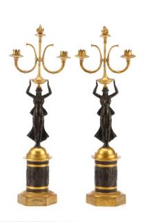 Appraisal: Pair French Empire Style Figural Candelabras Continental likely French early