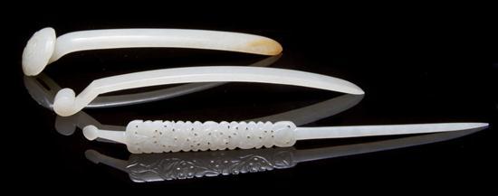 Appraisal: Group of Three Jade Hairpins of white stone one in