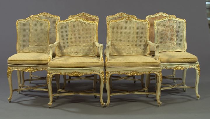 Appraisal: Suite of Eight Louis XV-Style Polychromed and Giltwood Dining Chairs