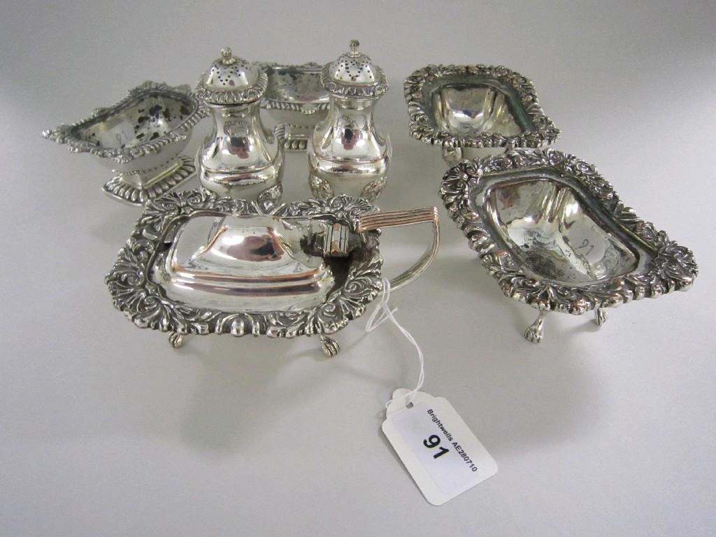 Appraisal: Two pairs of Sheffield plated oblong Salts pair of Pepperettes