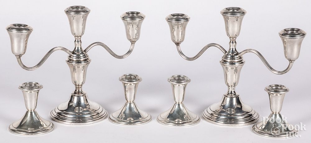 Appraisal: Group of sterling silver weighted candlesticks Group of sterling silver