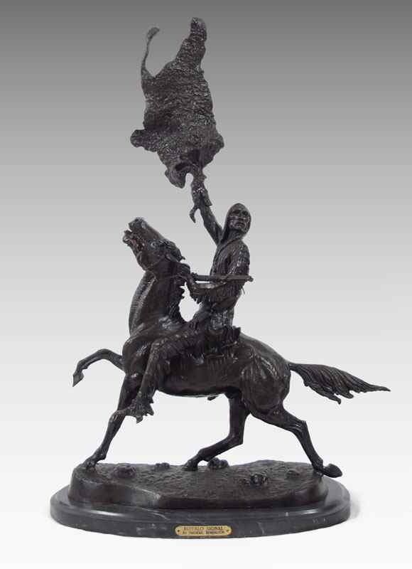 Appraisal: AFTER REMINGTON BUFFALO SIGNAL BRONZE On marble base '' h