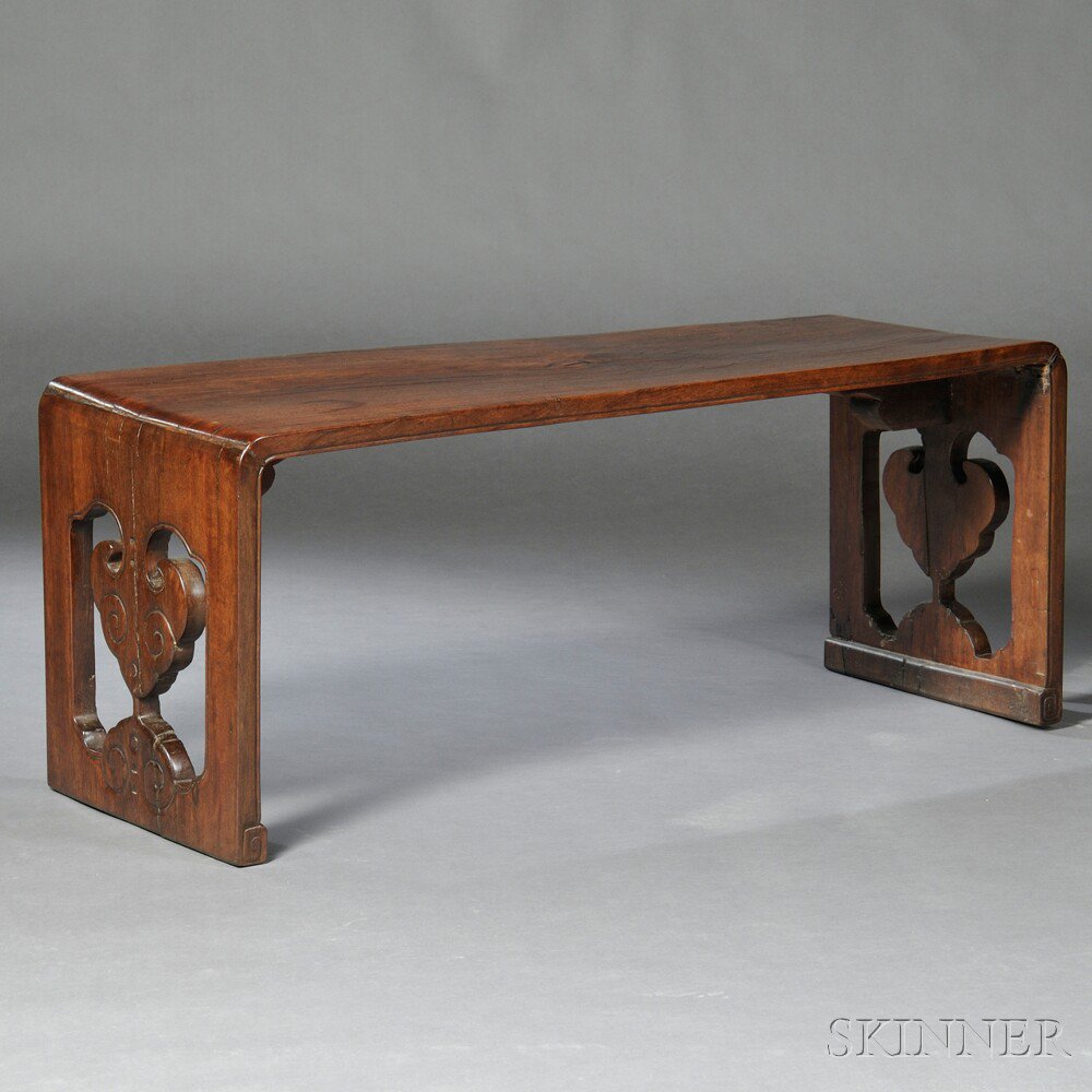 Appraisal: Bench China hardwood composed of three boards joined with dovetails