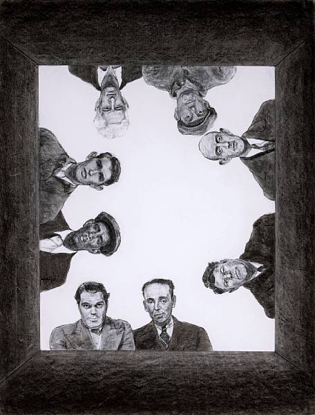 Appraisal: n a Nancy Pierson American Eight Men charcoal on paper