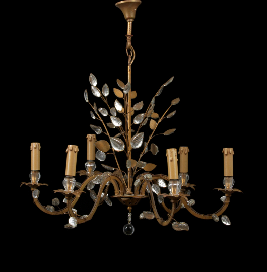 Appraisal: French Gilt-Metal and Colorless Glass Six-Light Chandelier second quarter th