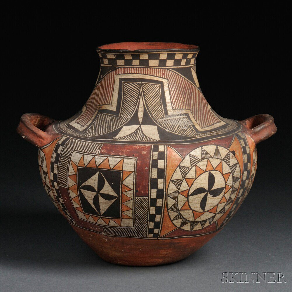 Appraisal: Acoma Four-color Pottery Jar c late th century with long