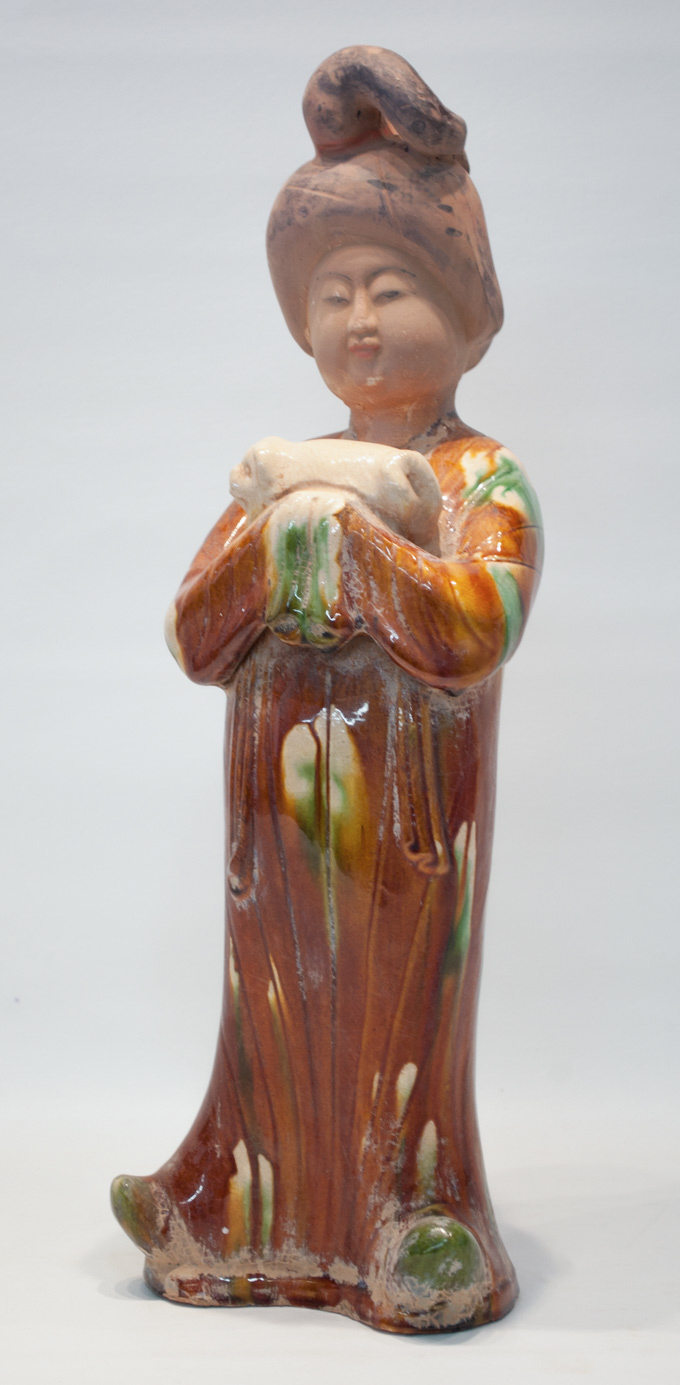 Appraisal: CHINESE SANCAI GLAZED POTTERY STANDING FIGURE height inches