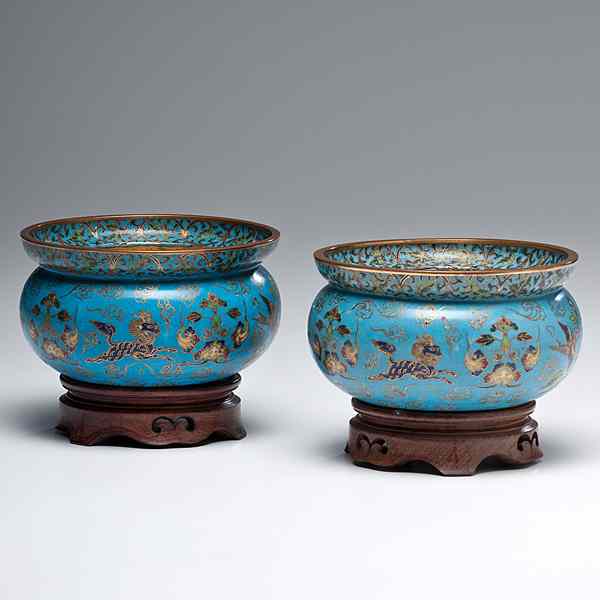 Appraisal: Chinese Cloisonn Bowls Chinese A pair of cloisonn bowls each