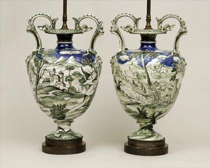 Appraisal: Pair of Italian Renaissance-Style Maiolica Vases Mounted as Lamps Vases