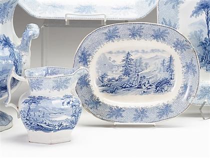 Appraisal: Historical medium blue transferware platter and jug w ridgway son