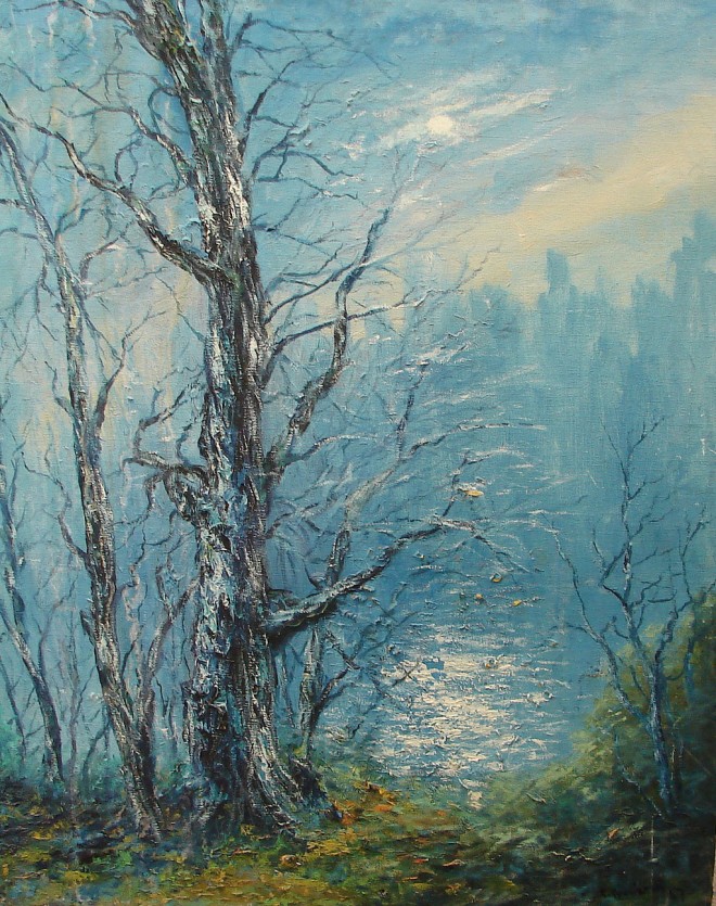 Appraisal: Cesare Ricciardi Blue landscape with tree oil on canvas x