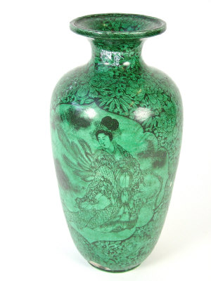 Appraisal: Green ground vase of ovoid form with flared rim transfer