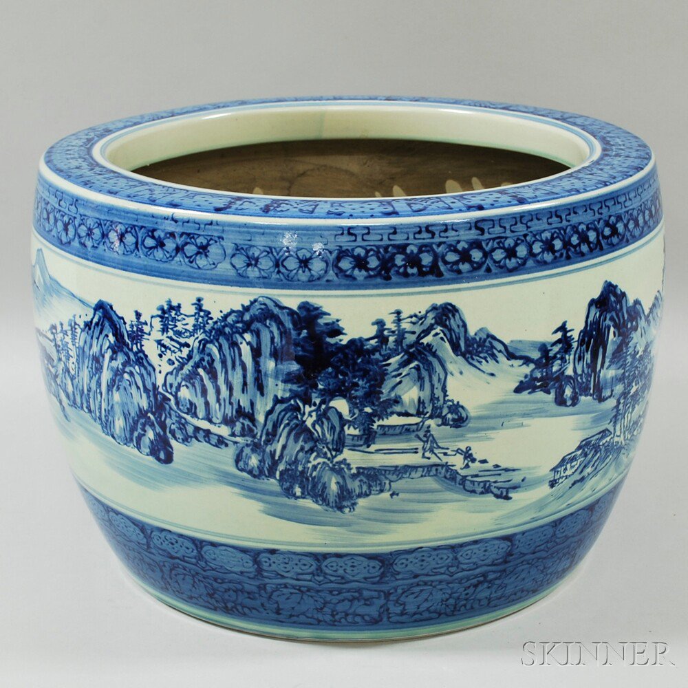 Appraisal: Blue and White Ceramic Jardiniere decorated with a Chinese landscape