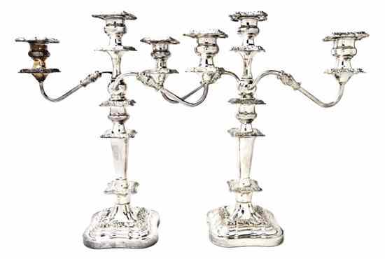 Appraisal: Two Pairs of Silverplate Three-Light Candelabra each having a baluster