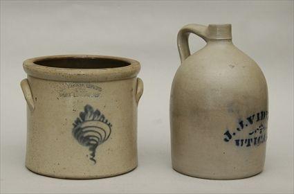 Appraisal: American Salt-Glazed Stoneware Crock together with an American Stoneware Cider