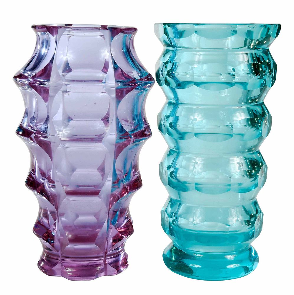 Appraisal: Two Cylindrical Molded Glass Vases Czech th century cylindrical blue