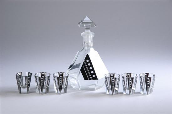 Appraisal: SEVEN-PIECE CZECH ART DECO ENAMELLED GLASS CORDIAL SET Circa Including