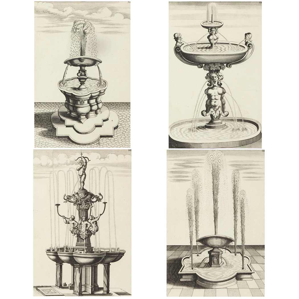 Appraisal: Artist Unknown FOUNTAIN STUDIES Six engravings in mirrored frames Sight